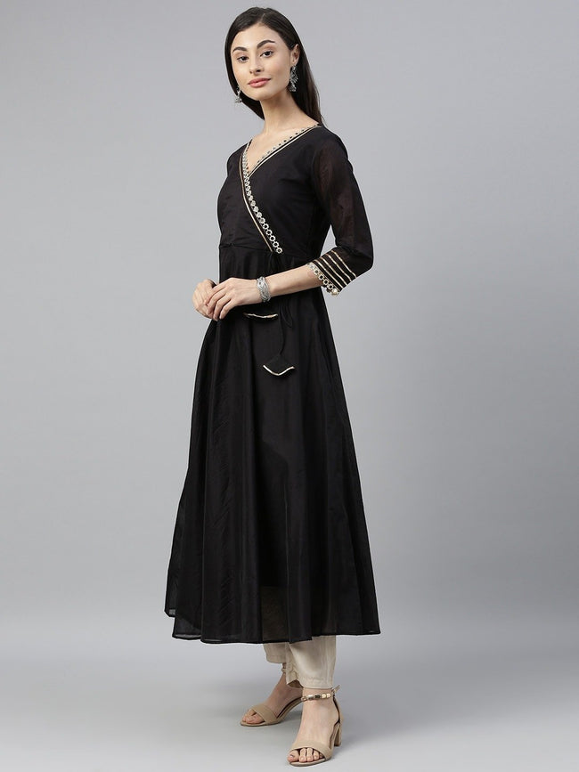ISHIEQA's Black Georgette Angrakha Style Anarkali Kurti - MV0901D